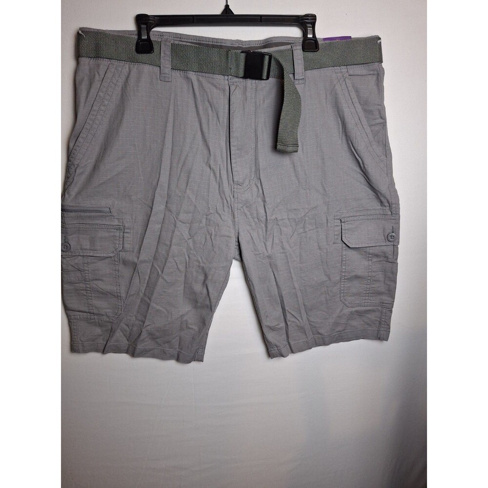 WEARFIRST Men's Cargo Shorts Grey Ripstop Casual Hiking Shorts With Belt Size 40